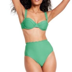 Rhode Bikini 2 Pc Bikini Demitasse Kelly Green Scalloped Size Large 12-14 NWT